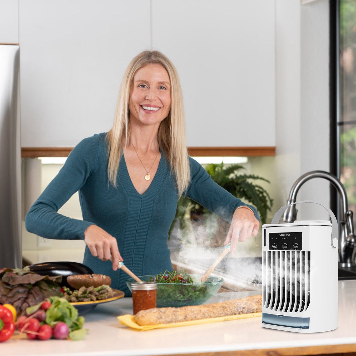 LED evaporative cooler showing airflow direction