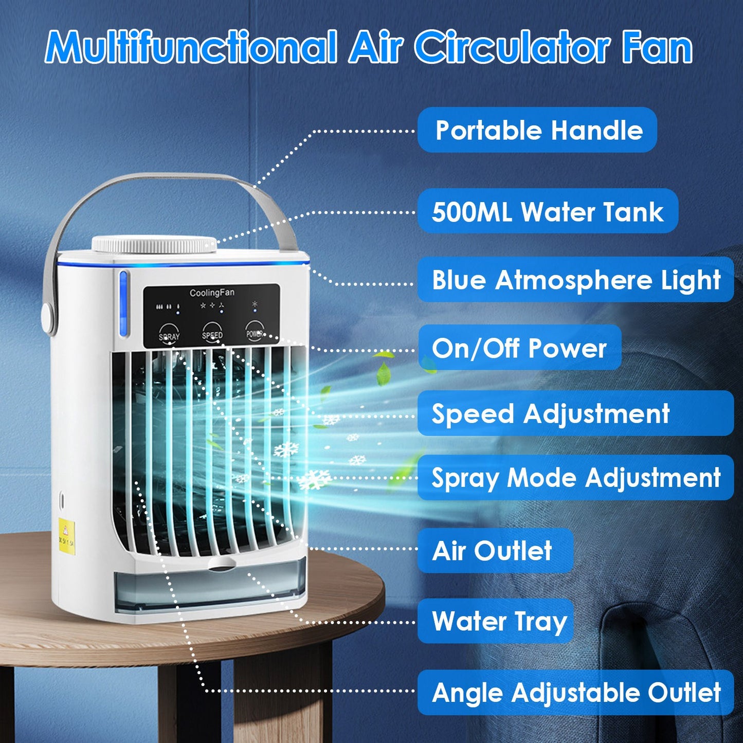 Evaporative cooler showing mist function in use