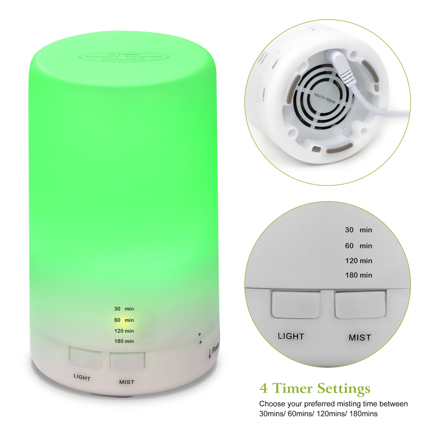 Small LED humidifier glowing with color-changing light