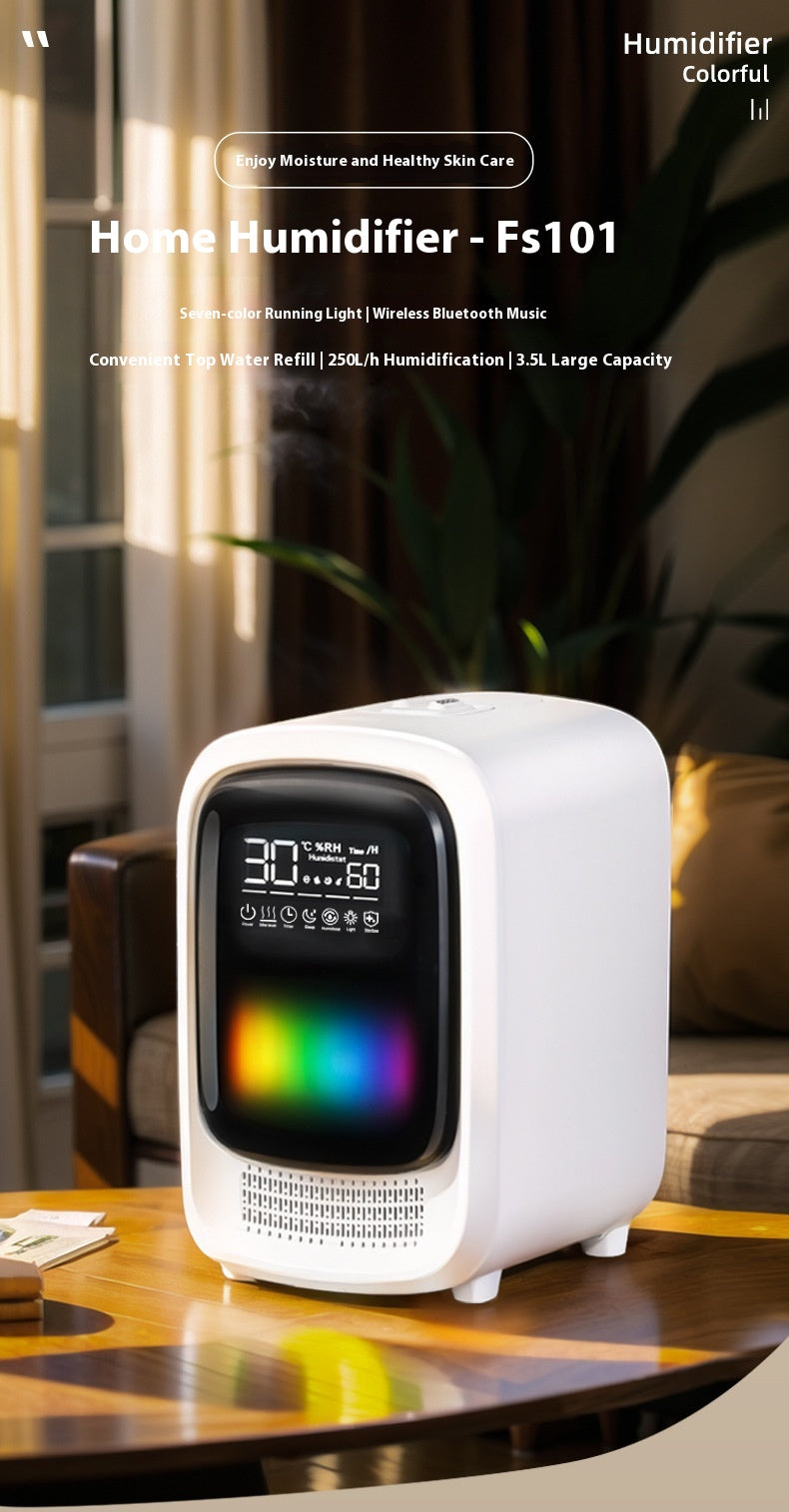 Bluetooth music humidifier emitting mist with colorful light
